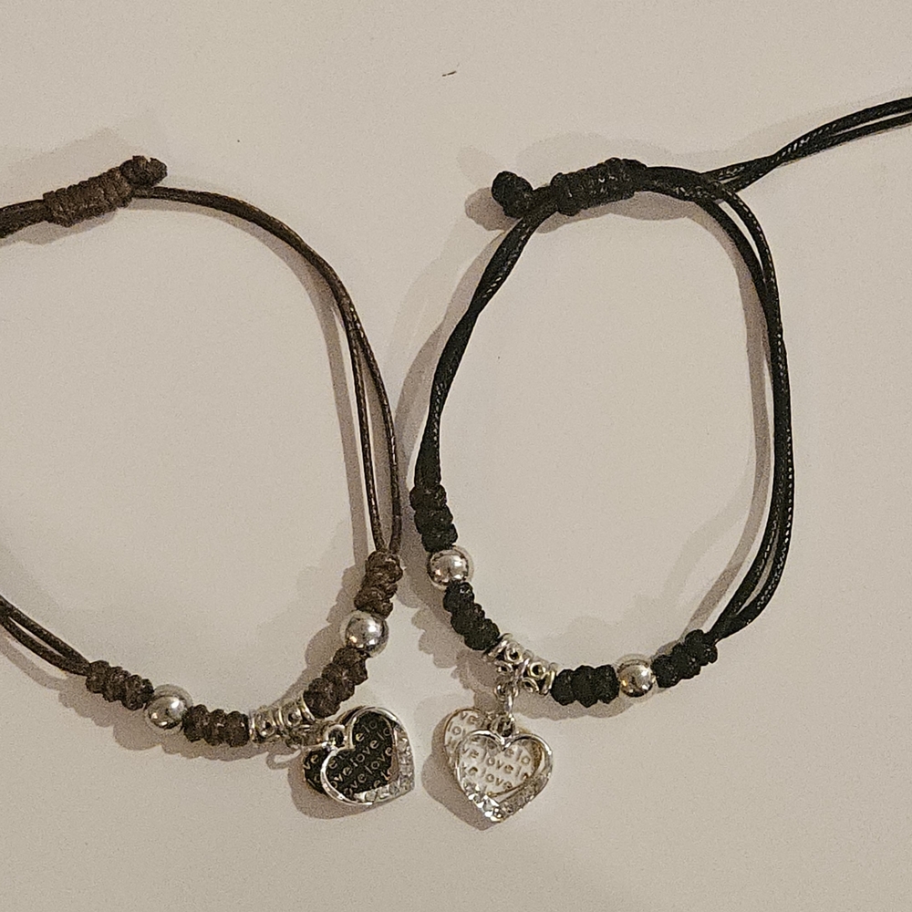 Heart Charm Bracelets Set in Brown and Black